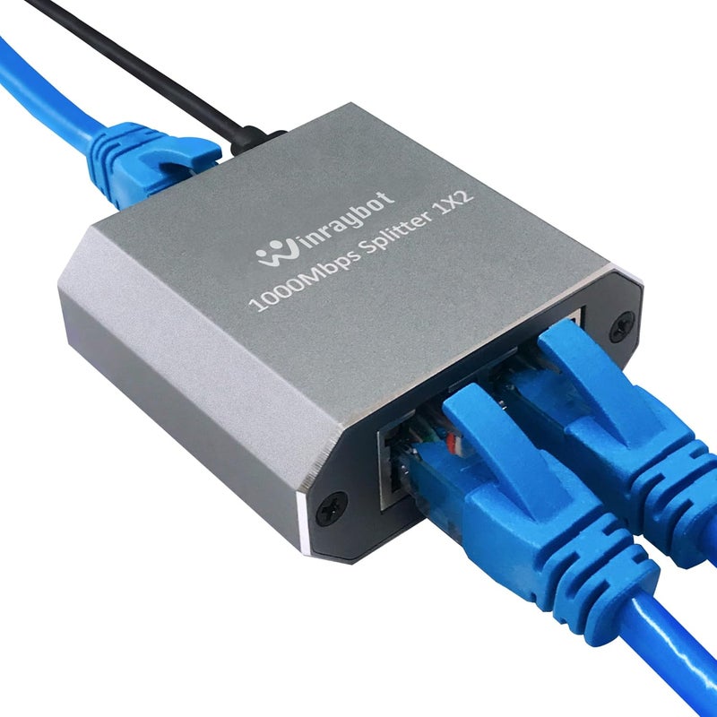 WinRaybot Ethernet Splitter 1 to 2 RJ45 Gigabit Network Adapter Compatible with Cat 6/7/8 Cable for Router PC Laptop Printer Home Office Network - Image 1